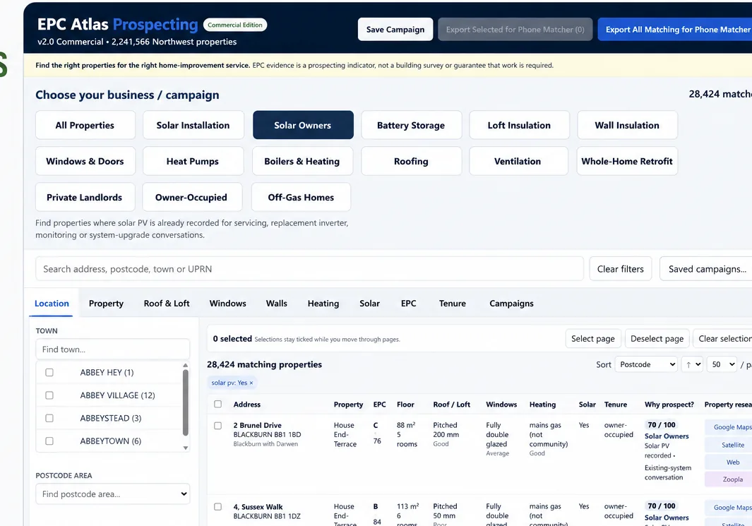 EPC Atlas campaign selection interface