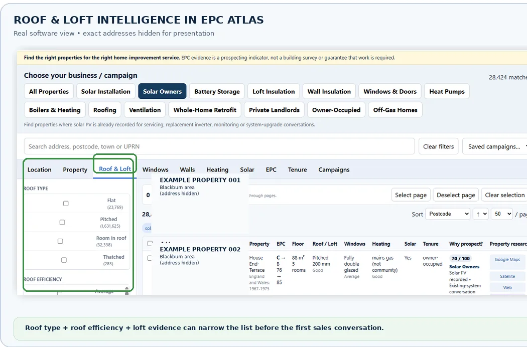 EPC Atlas roof and loft intelligence used for solar prospecting