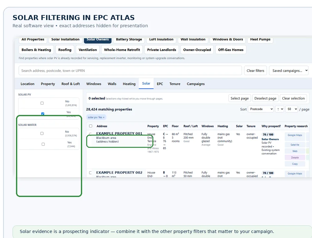 EPC Atlas solar prospecting interface